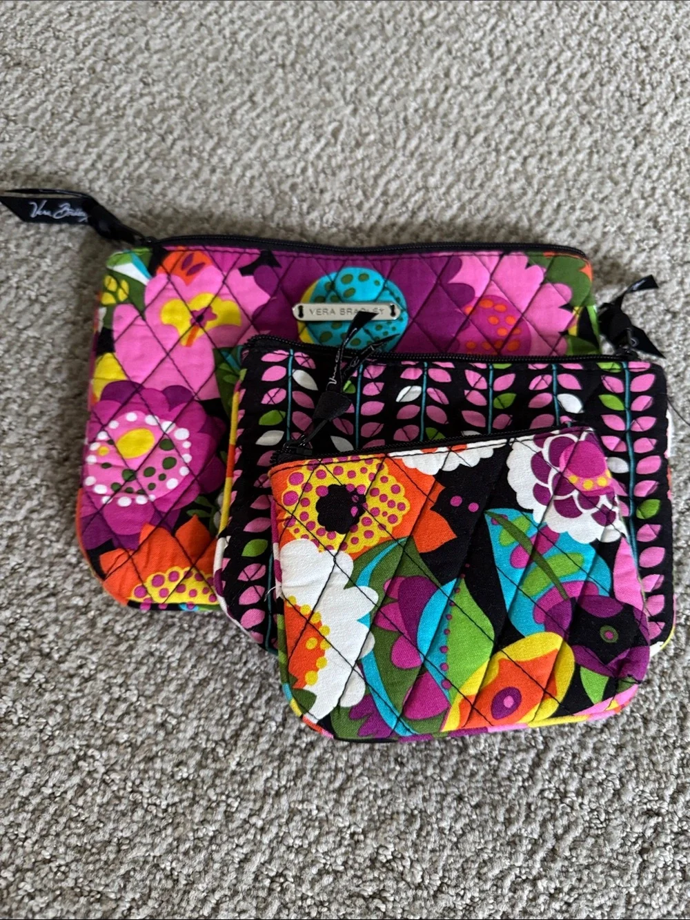 Vera Bradley Multicolor Floral Quilted Wristlet Set - Pink/Black